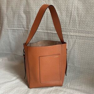 Valextra style Pebbled Leather Soft Bucket Mini Bag in Gold Brown